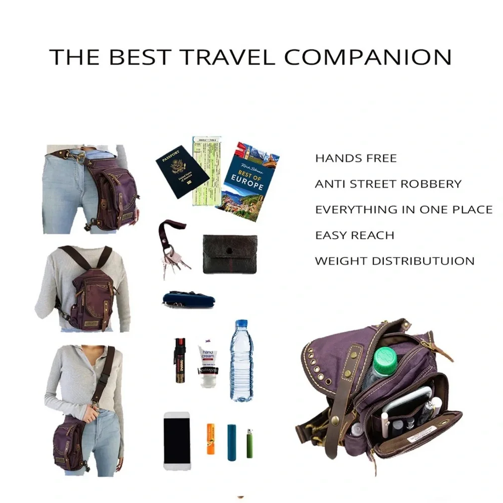 Purple Canvas Crossbody Sling Bag - Picture 2 of 15